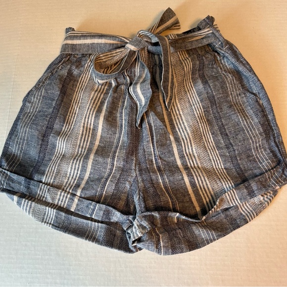 Express Pants - Express “Shortie” high waisted shorts blue/white stripes size medium tie…